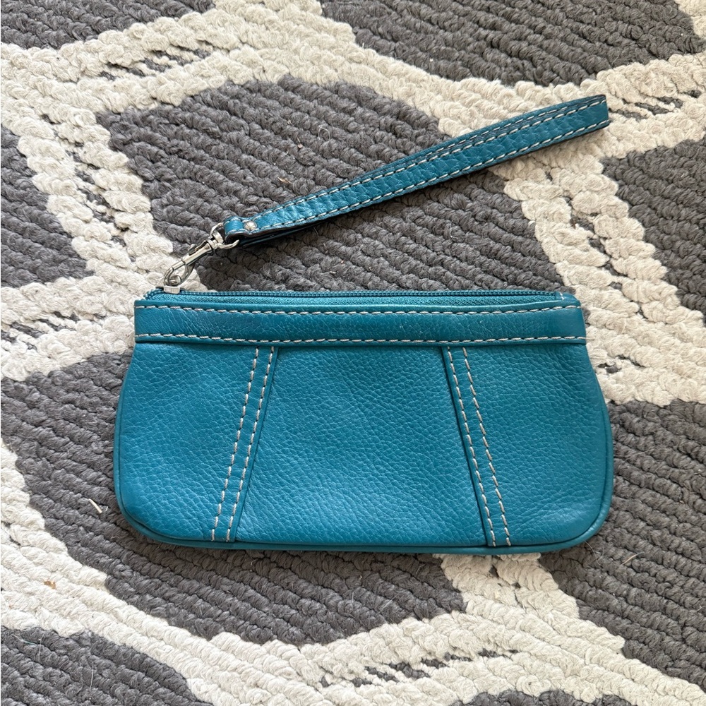 Tignanello Teal Leather Wristlet Clutch